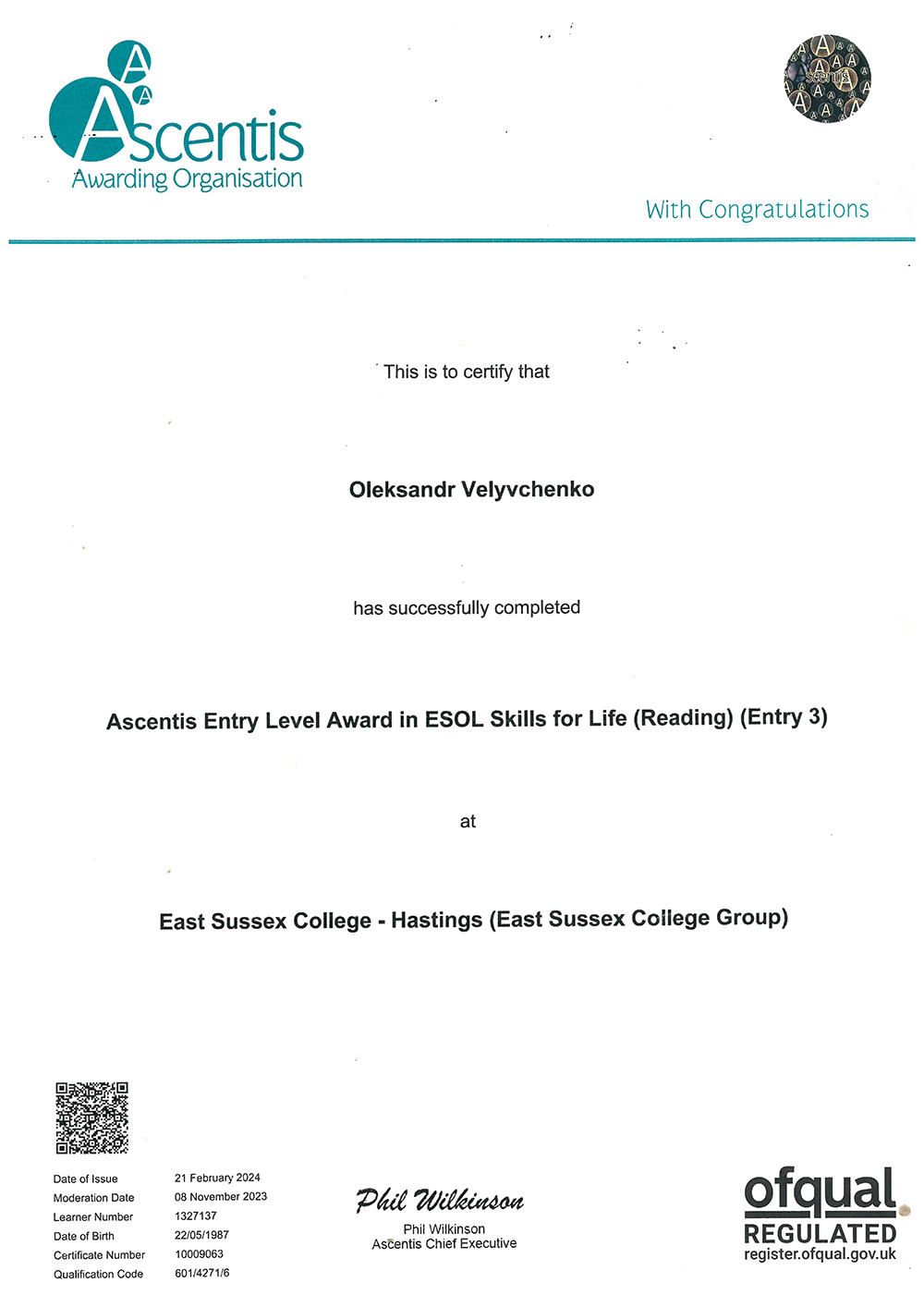 ESOL Intensive E3 East Sussex College, Hastings, UK (Reading)