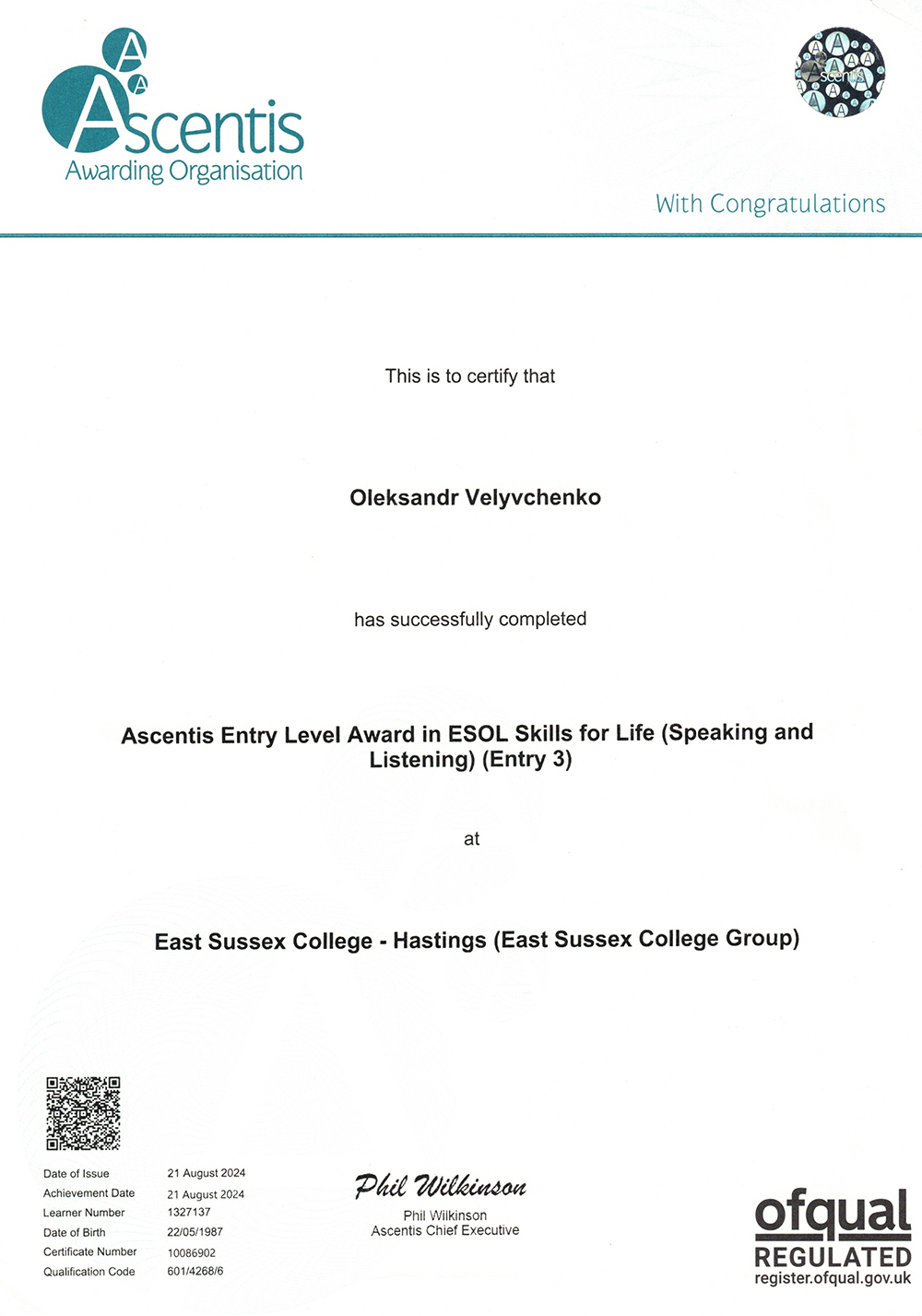 ESOL Intensive E3 East Sussex College, Hastings, UK (Speaking and Listening)
