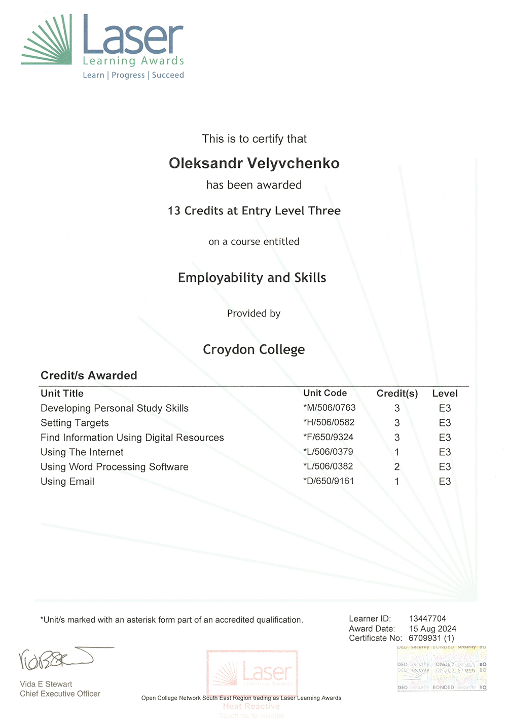 LASER Entry Level 3 Employability and Skills (Croydon College)