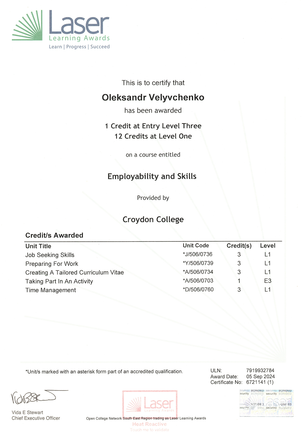 LASER Level 1 Employability and Skills (Croydon College)
